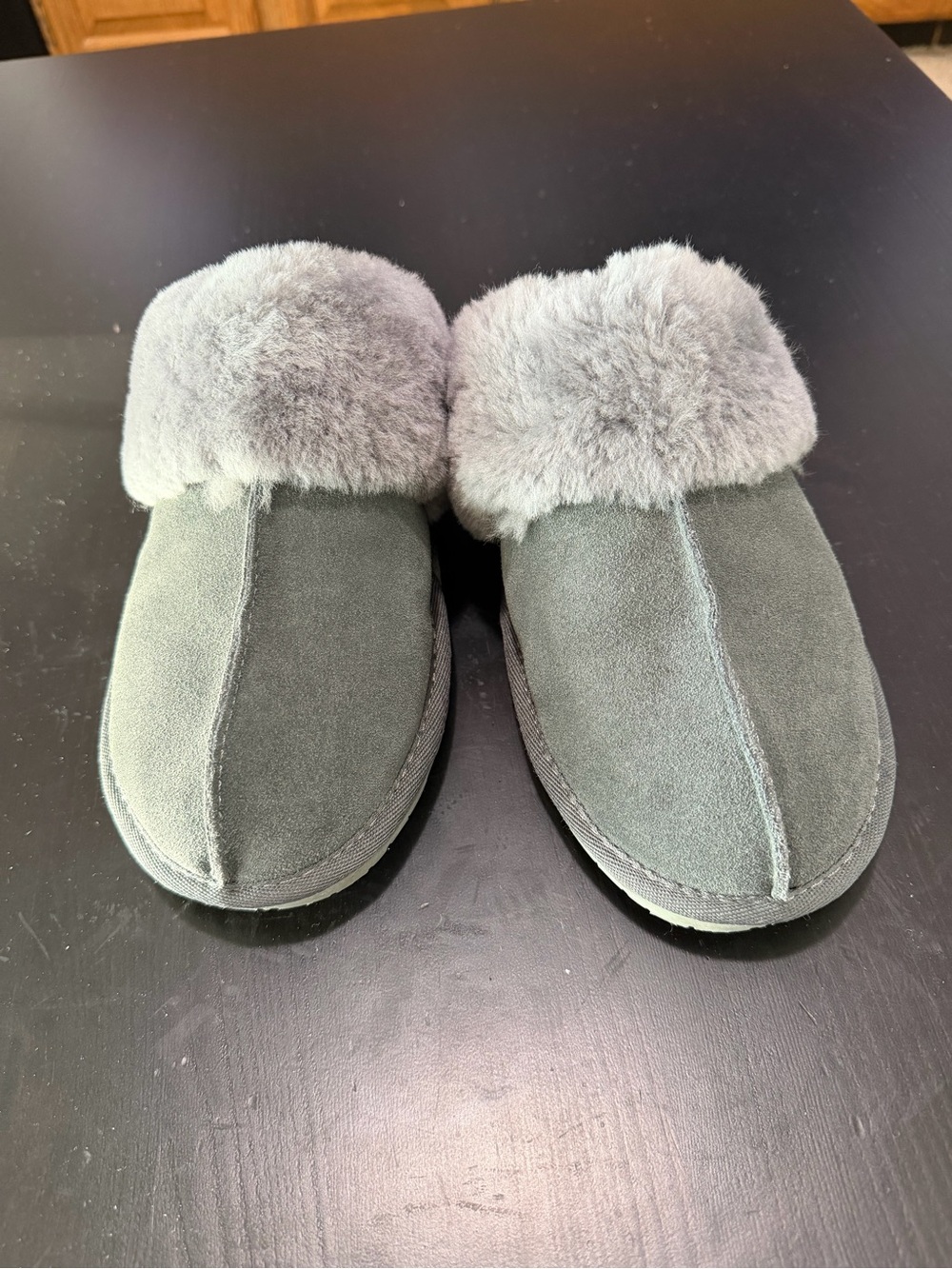 Lands' End Women's Suede Shearling Scuff Slippers